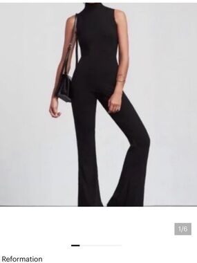 Reformation Navy Sleeveless Turtleneck Wide-Leg Jumpsuit